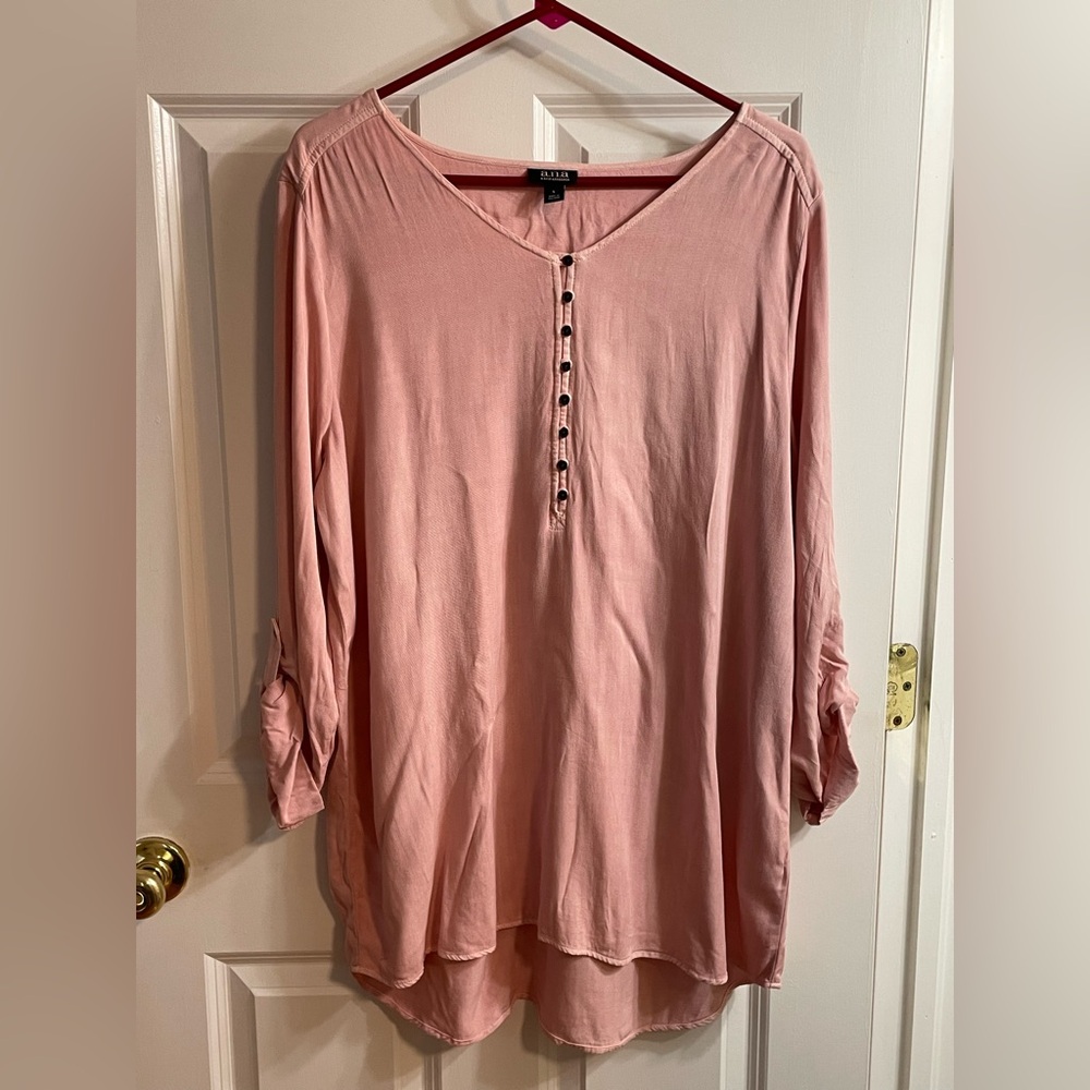 a.n.a Blush Pink Rayon Button-Front Tunic Top – Women’s Size L